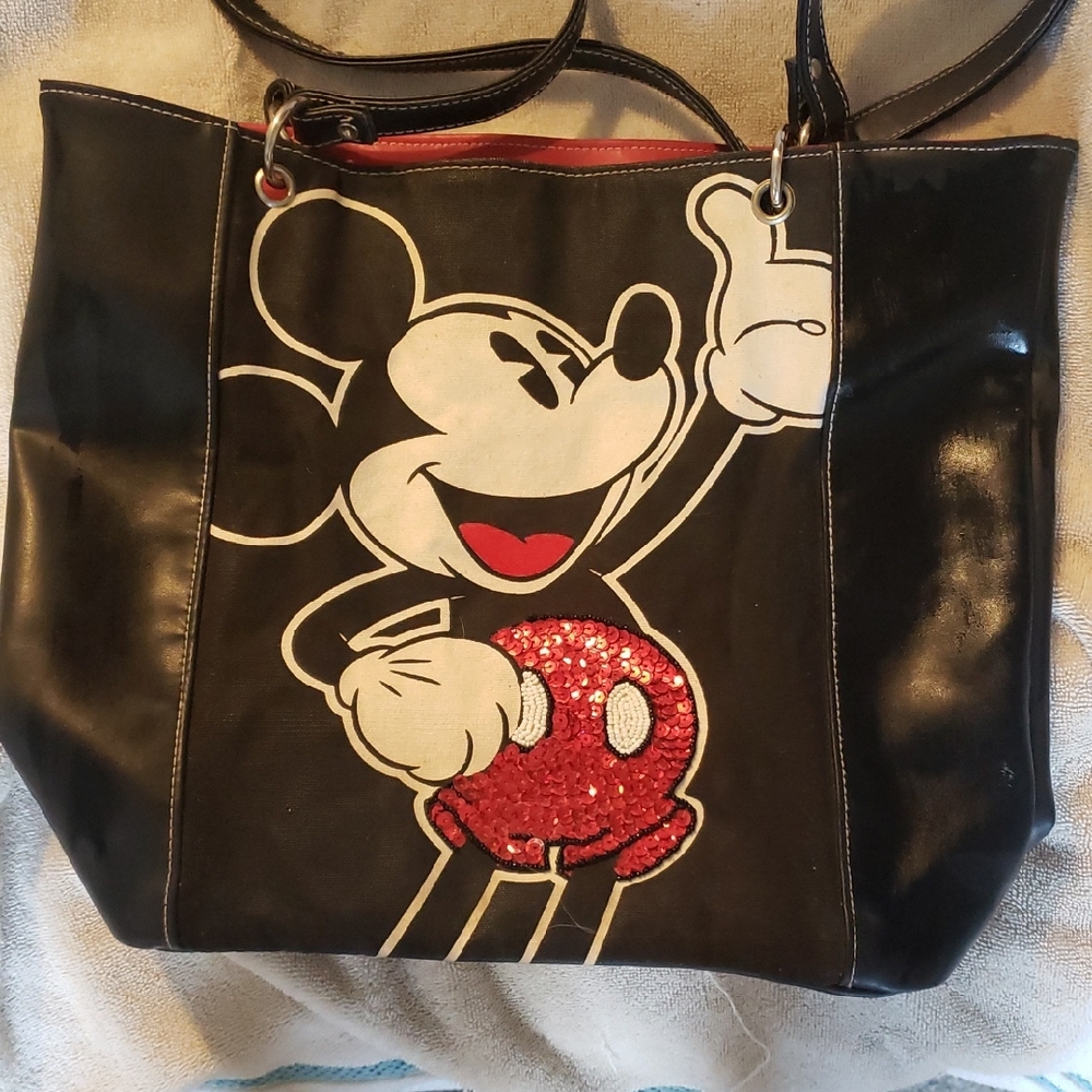 Disney Black Tote with Red Sequin Mickey Detail
